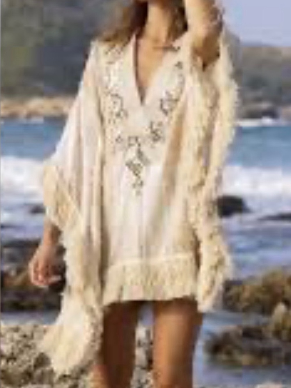 Miss June Paris creme embroidered beach dress